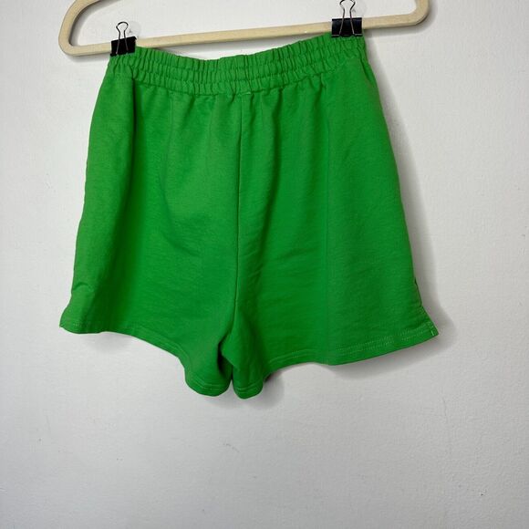 Retro 70’s Green Drawstring Knit Sweat Shorts Pockets Athletic High Waist Medium - Picture 4 of 10